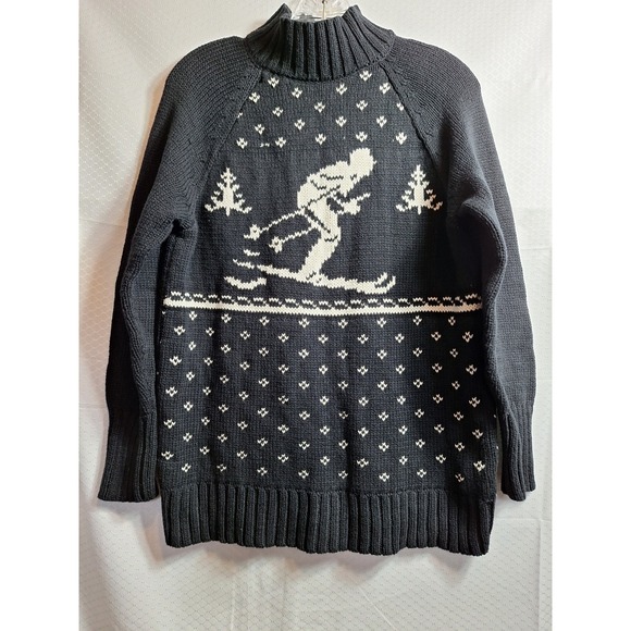 CHAPS Mock Neck Pullover Knit Sweater Sz XL Black White Fisherman Ski Holiday - Picture 1 of 7